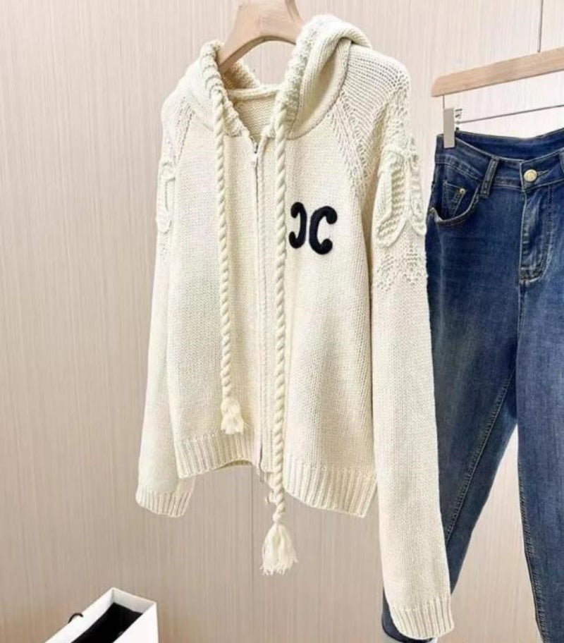 New Designer cardigan womens sweater Fashion High-end luxury sweater zipper hooded collar CEL classic embroidery S-XL