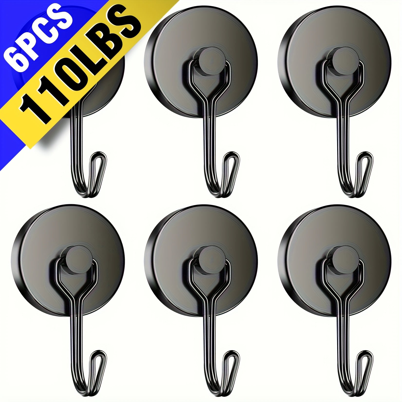 TEMU 6pcs Magnetic Hooks 110 Lbs Heavy Duty Neodymium Magnet Hook, Swivel Swing Magnetic Hooks, Magnet With Hooks For Hanging, Home, Office, Locker,