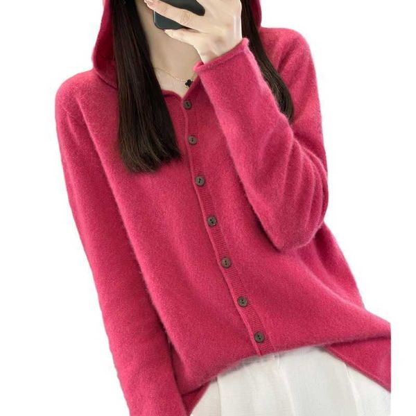 Designer Women&#039;s Knitted T-shirt Australian Pure Wool Knitted Women&#039;s First Line Ready Made Seamless Hooded Open Collar Woolen Swe