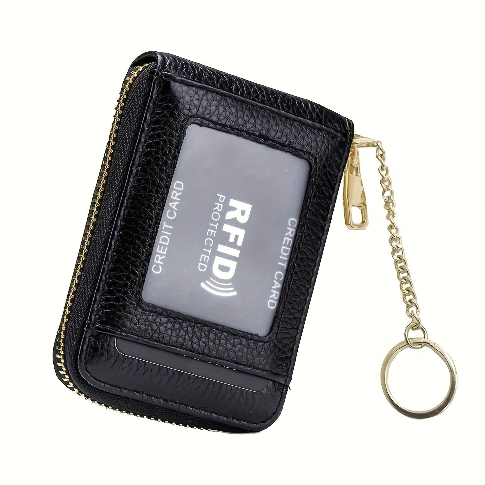 TEMU 1pc Rfid Genuine Leather Credit Card Holder Wallet With Money Clip & Keychain - Sleek For , Organizer For Cards, Cash & , Durable & Stylish