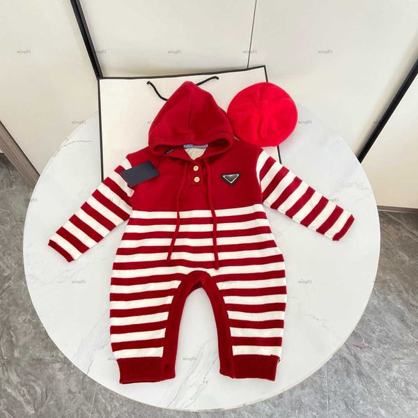 Brand newborn baby jumpsuits hooded design infant bodysuit kids designer clothes Red and white striped design toddler romper