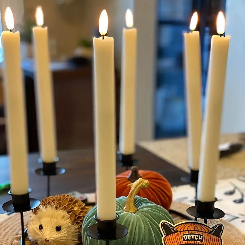 TEMU Wick Led Battery-operated Flickering Flameless Taper Candles With Remote Control, Electric Fake Window Candles, Set Of 6, For Halloween, Table