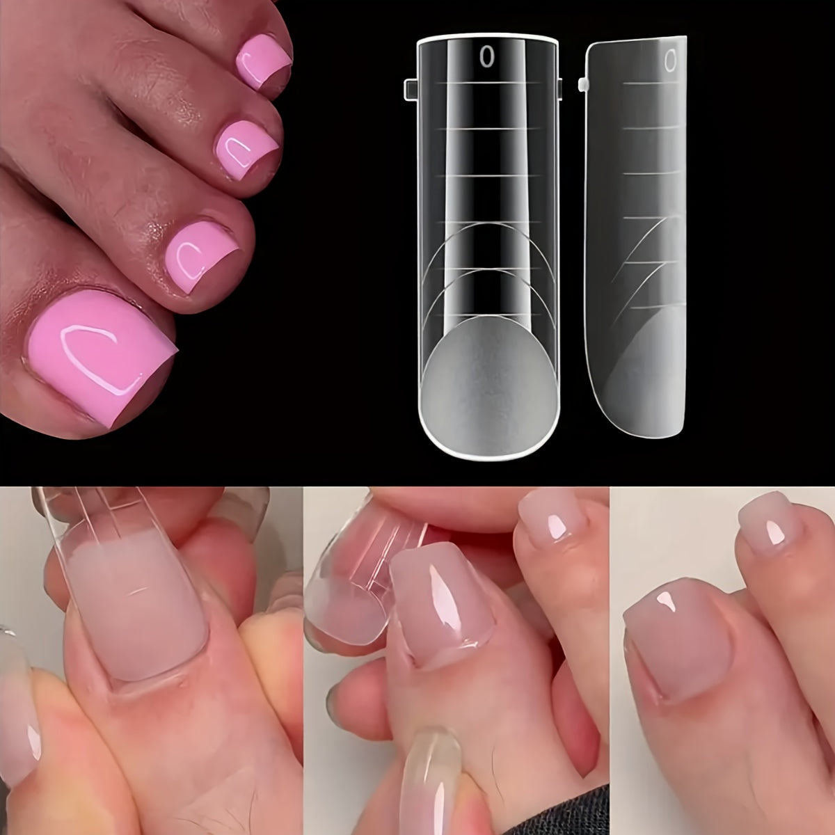 TEMU 120pcs Reusable Toe Gel Nail Molds - Double-square Shape, Long Nail Extensions For , Glossy Finish, Ideal For Professional Nail Art, Nail Art