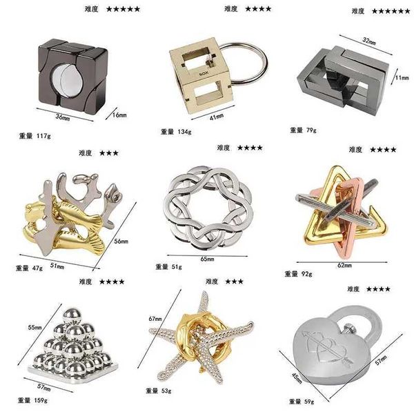Alloy Metal Unlocking Toys Brain Teaser Metal Puzzle Toys Children Adt Funny Gift IQ Challenge Game Y241210