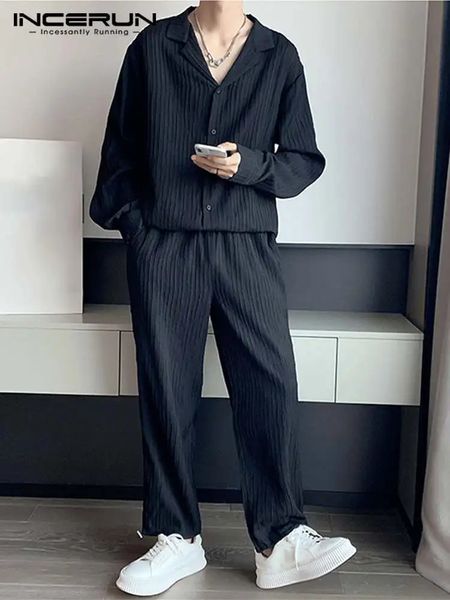 Fashion Casual Style Men Sets INCERUN Longsleeved Shirts Trousers Stylish Mens Striped Suit 2 Pieces S5XL 240410