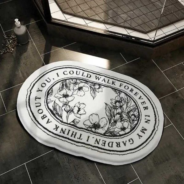 Luxury Retro Floral Bath Floor Mat Foot Mats Absorbent Bathroom Carpet Non-Slip Quick Drying Toilet Porch Area Room Rug WashableC241227