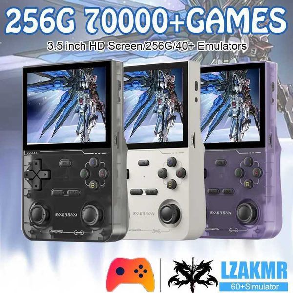 Portable Game Players Open Source 256G K36 Retro Handheld Video Game Console 70000 Games 40+Emulator for 1-P-DC-N64-SS 500nit 3.5 Inch I Scr