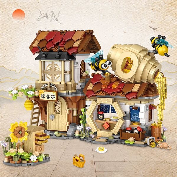 Blocks LOZ Creative Mini Street View Bee Shop Building Block DIY Chinese Folding StreetView Pork Shop Puzzle Toys For Children Gift 241204 S