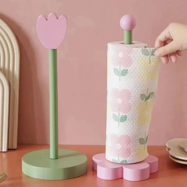 Flower Wooden Paper Towel Holder Creative Storage Shelf; Suitable for Kitchen and Bathroom Bathroom Decoration. 250211