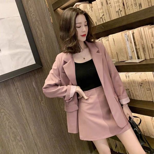 Two Piece Dress Fashion Women 2 Pieces Solid Color Skirts Blazer Jacket Set For Business Long Sleeves Loose Office Lady Suits Female Outwear