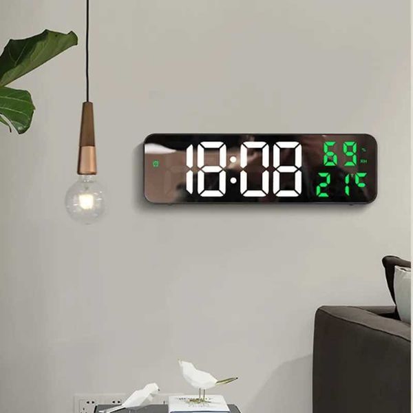 Big digital wall clock USB power supply 9-inch temperature and humidity display night mode nap table clock 12-24-hour LED alarm clock W24080