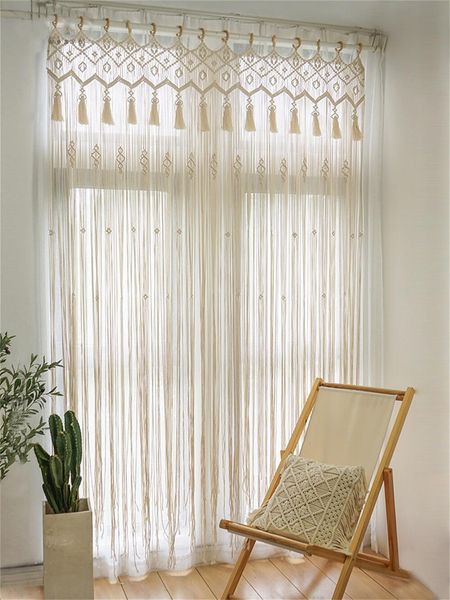 Rame Door Curtain Bohemia Window Curtains Tapestry Wall Hanging Livingroom Hand-Woven Cotton Rope Boho Decoration