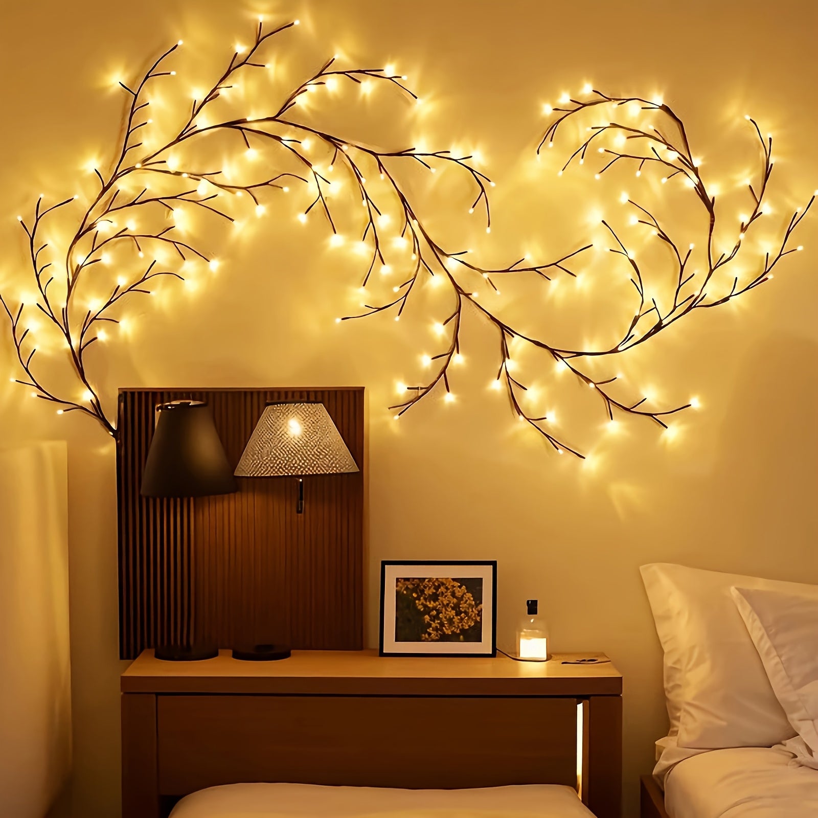 TEMU 1pc 96 Led Lamp Beads 8 Wicker Light 6 Feet Soft Brown Vine Light Fantasy Flashing Artificial Branches Light Suitable For Wall Desktop Stairs