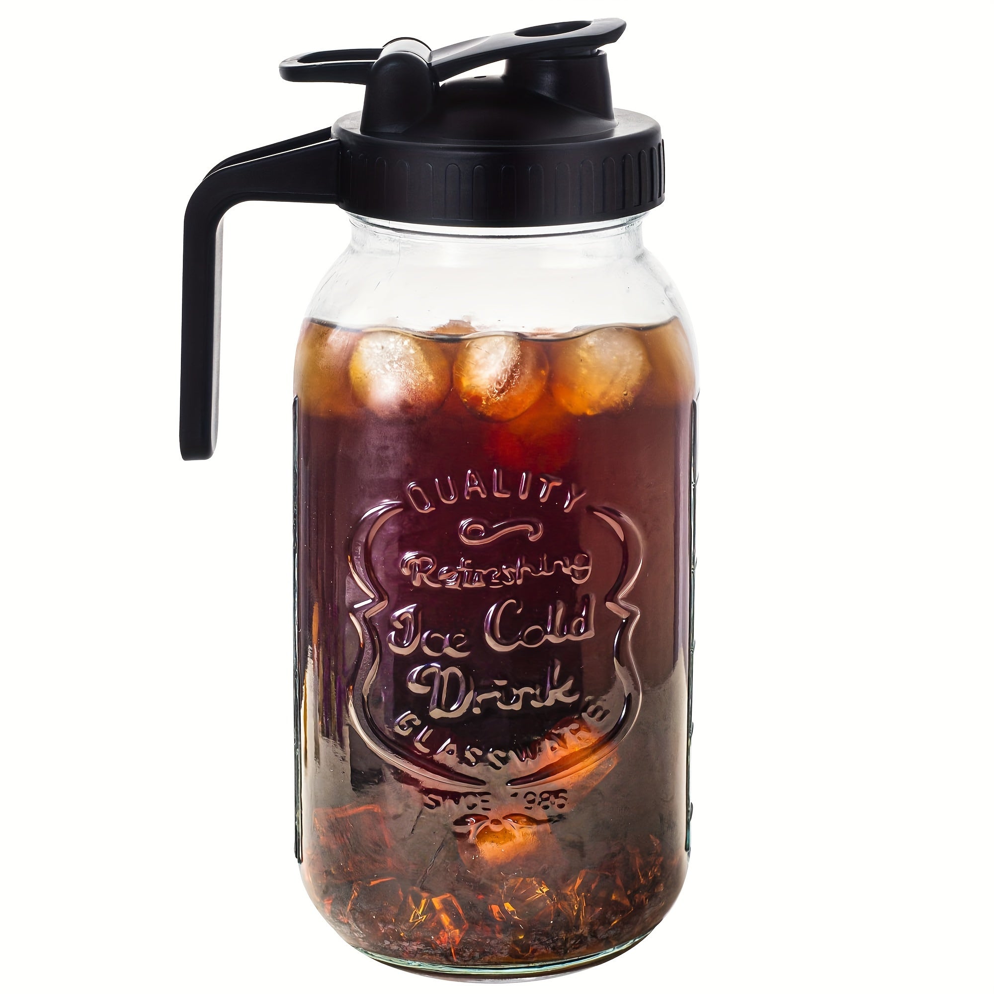 TEMU 64oz (2 Quart-half Gallon) Mason Jar Pitcher With Airtight Lid - Large Wide Mouth Glass Jug For Iced Coffee, Tea, Juice, Milk, Water - Durable