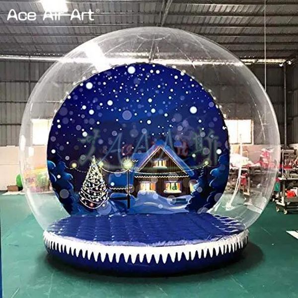 Wholesale 3-4-5m Attractive Christmas Decoration Inflatable Snow Globe Transparent Bubble Tent Santa with Printed Background and Blower