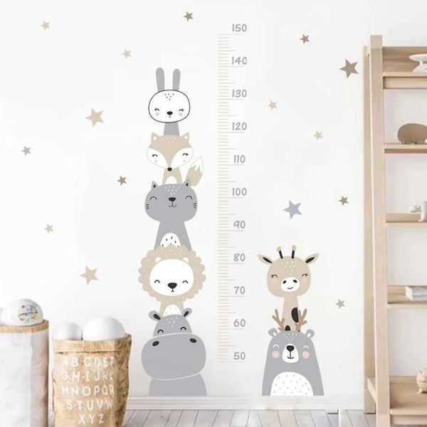 Cartoon Baby Height Measurement Lion Animals Wall Sticker Stars Vinyl Children Nursery Art Decals for Kids Room Home Decoration Y240730