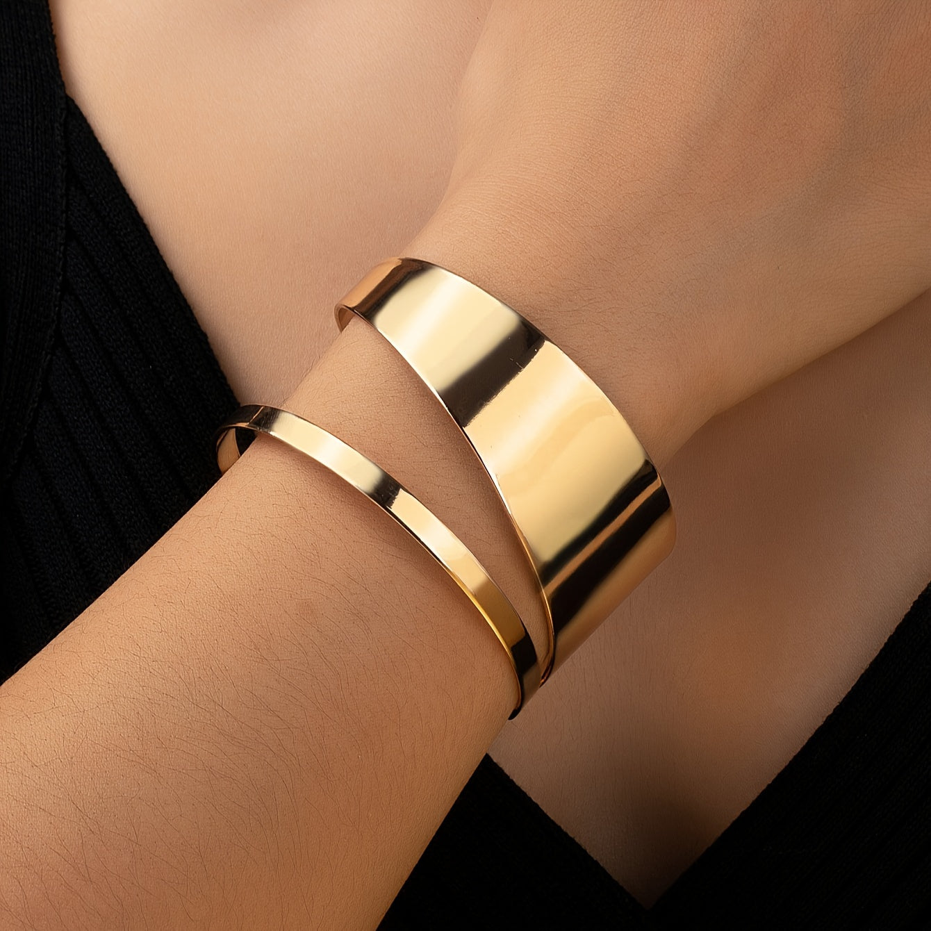 TEMU [party Essential] Golden-tone Adjustable Metal Cuff Bracelet For Women – Sleek , Casual Attire Or Parties, Wide Bracelet For Ladies
