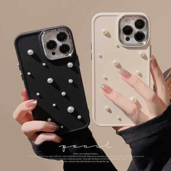 Luxury 3D pearl decoration phone case suitable for iPhone 16 15 14 13 11 Pro ProMax Plus X XR Xsmax shockproof phone cover M241012
