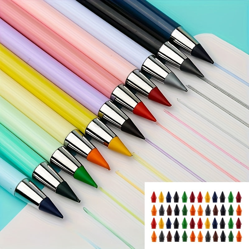 TEMU 12 Color Pencils +48 Pencil Tips,60pcs, 12-color Never Wear Pencil With Eraser - Permanent Writing Infinite Pencil, Never Never Fade Pencil,