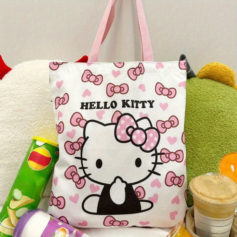 TEMU Sanrio for hello kitty Canvas Tote Bag, Classic Fashion, Large Capacity, Single Shoulder Bag, Cartoon, White, with Hand Wash Only
