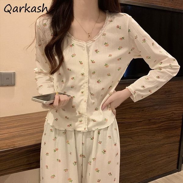 Women&#039;s Sleepwear Pajama Sets Women Autumn Daily Sleepwear Home Soft Floral Ins Korean Fashion Sweet Girls Lovely Students O-neck Casua