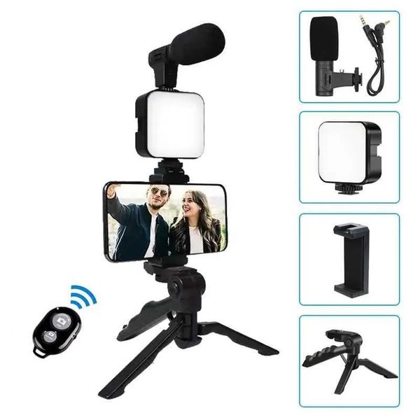 Tripod Smartphone Vlogging Kit with Tripod Phone Holder Mini Microphone LED Fill Light Starter for Live Video