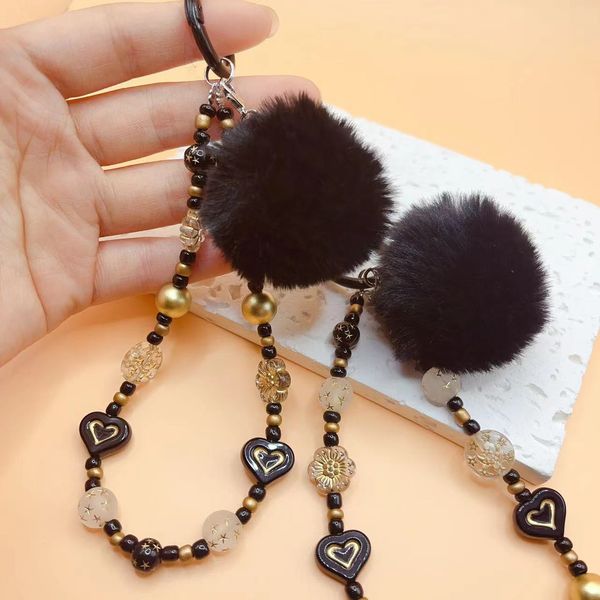 ddmygifts Wind autumn winter new style wool ball coffee color mobile phone chain fashionable and versatile love accessories car key bag pend