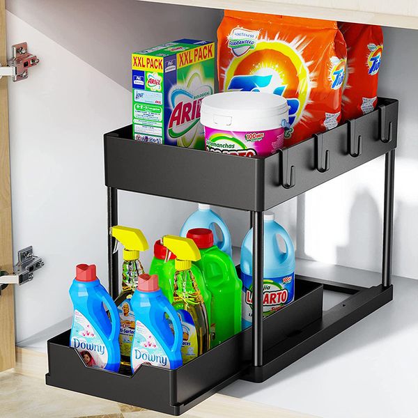 Storage Holders Racks 2 Tier Under Sink Organizer For Bathroom Kitchen Sliding Drawer Pull Out Cabinet s 230327