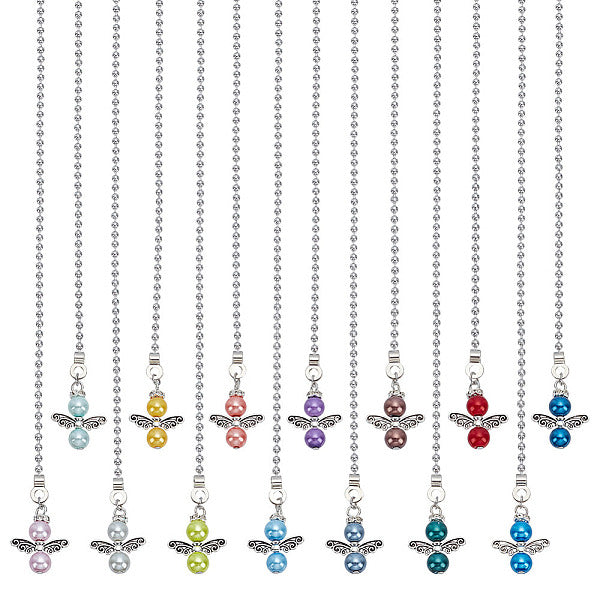 14 Stück 14 Farben Engel Glasperle & Legierung Charms Deckenventilator Zugkette Verlängerung