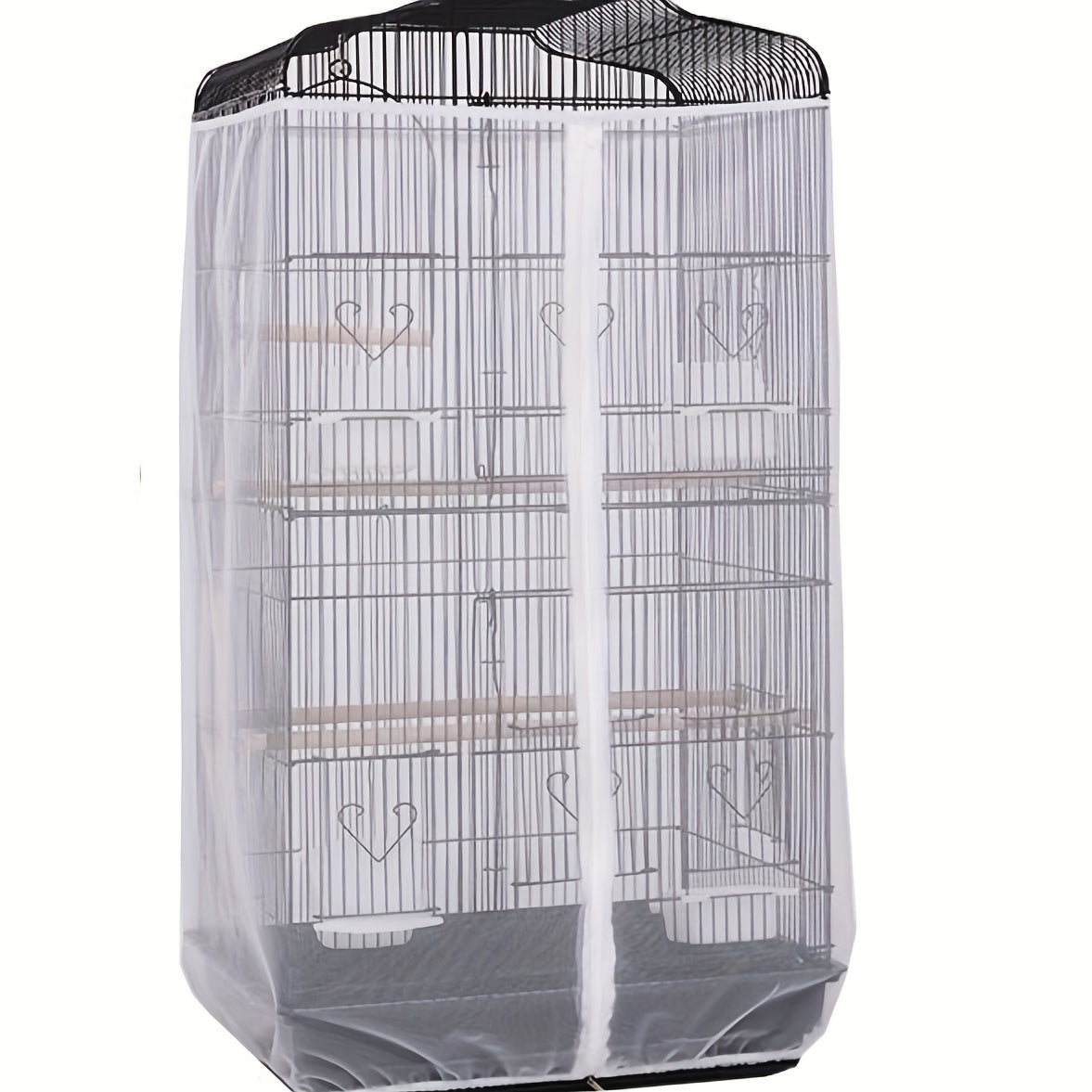 TEMU Zippered Parrot Cage Mesh Cover - Dust & Food Barrier, Breathable Cage Shapes (round-rectangular), Reusable Bird Cage Cover For Home Decor,