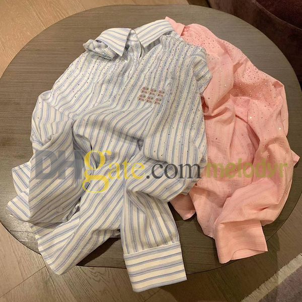 Shiny Rhinestone Blouses Women Stripe Long Sleeve Shirts Designer Color Letter Thin Shirts Coats Fashion Apparel
