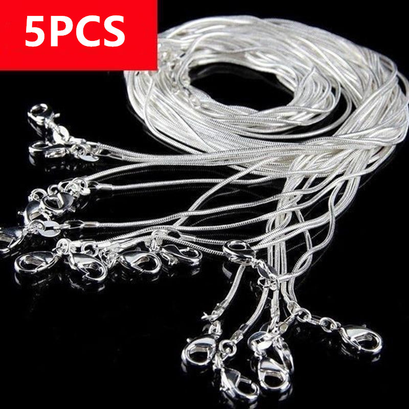 TEMU 5pcs Set Of 925 Silver Snake Chain Necklace, 1mm Solid Diy Bead Chain, Suitable For Women And Men, Ideal Christmas Gift