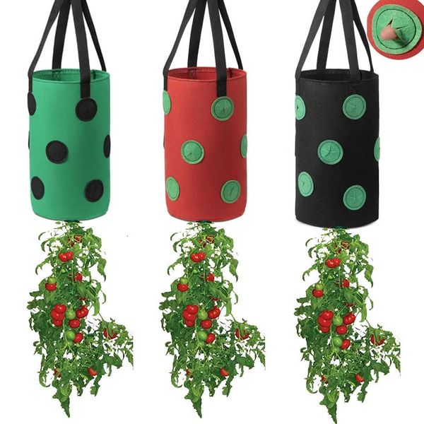 3 Pcs 3 Gallon Hanging Strawberry Planter Breathable Felt Material Tomato Grow Bag Garden Upside-Down Vegetable Planting Bags 240521