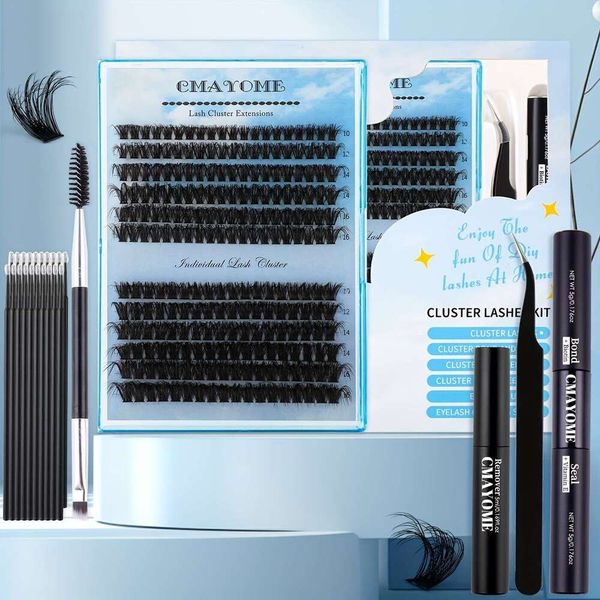 A luxurious DIY eyelash extension -220 thick fluffy D-shaped curly eyelashes (60D+80D), including mascara, tweezers, brushes, makeup remover