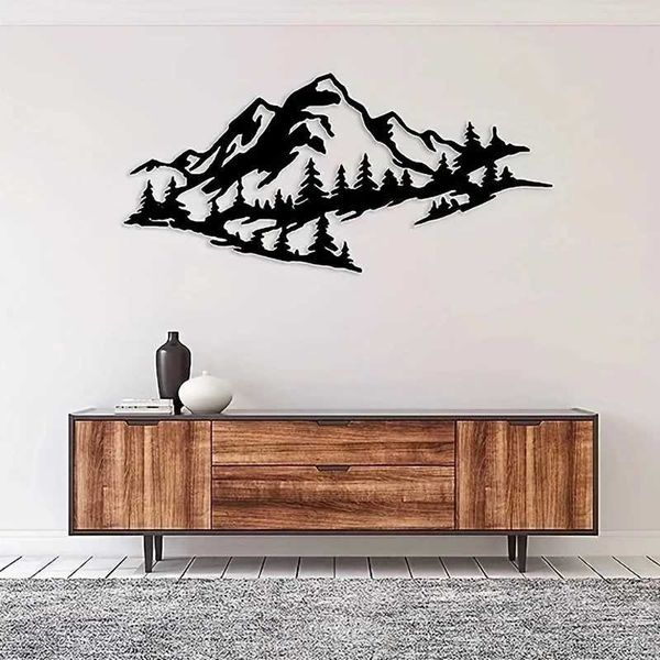 Mountain Range View Wall Sculptures Black Metal Wall Art Simple Fashion Hollow Wall Decor for Home Art DecorationsXJ250116