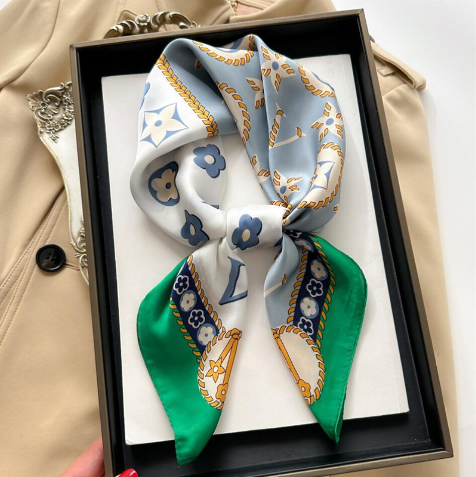 70x70cm Presbyopia Printing Floral imitate Silk Scarf Headband for Women Girls Fashion Long Handle Bag Scarves Paris Shoulder Tote Luggage Ribbon He