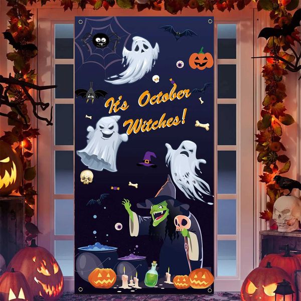 Halloween Door Cover Horror Witch Ghost Pumpkin Decoration Ghost Festival Curtain Horror Night Party Atmosphere Decoration FlagXJ240819