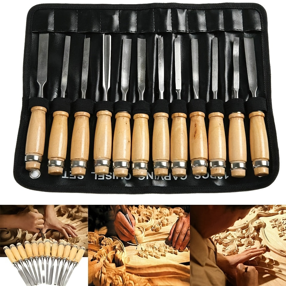 TEMU 12pcs Wood Carving Chisel Set - Sharp, Durable Carbon Steel Tools For Beginners, Perfect Diy Craft Kit & Gift Idea
