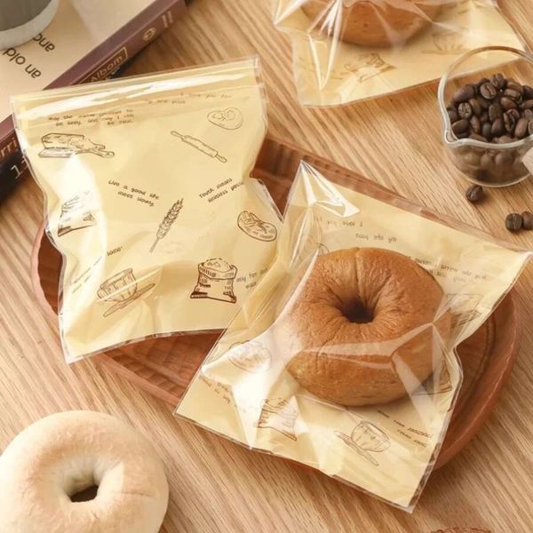 50Pcs Seldhesive Seal Plastic Bags For Bakery Packaging, Croissant, Party Handmade Biscuit-Cookies, Bread, And Cake Packing