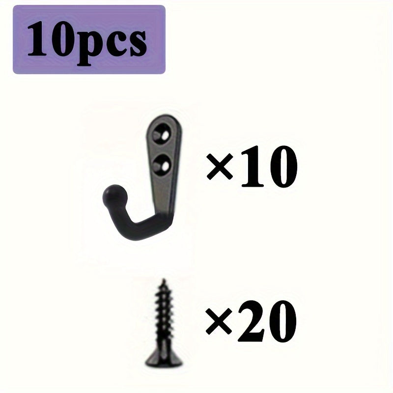 TEMU Set Of 10 Black Silvery Bronze Wall Mounted Coat Hooks, Includes 20 Screws For , Hats, Towels, Keys, Robes, Scarves, Bags, Caps, Coffee Cups,