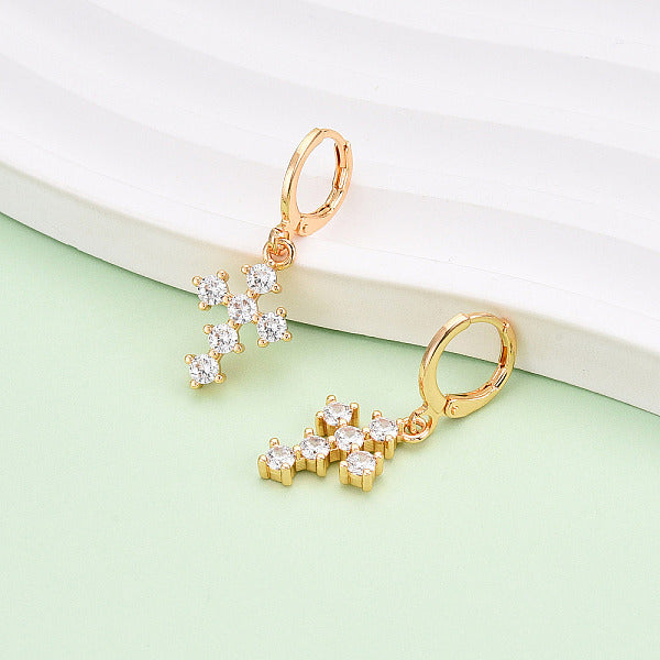 Boucles d'oreilles pendantes à levier en laiton avec micro pavé de zircons cubiques