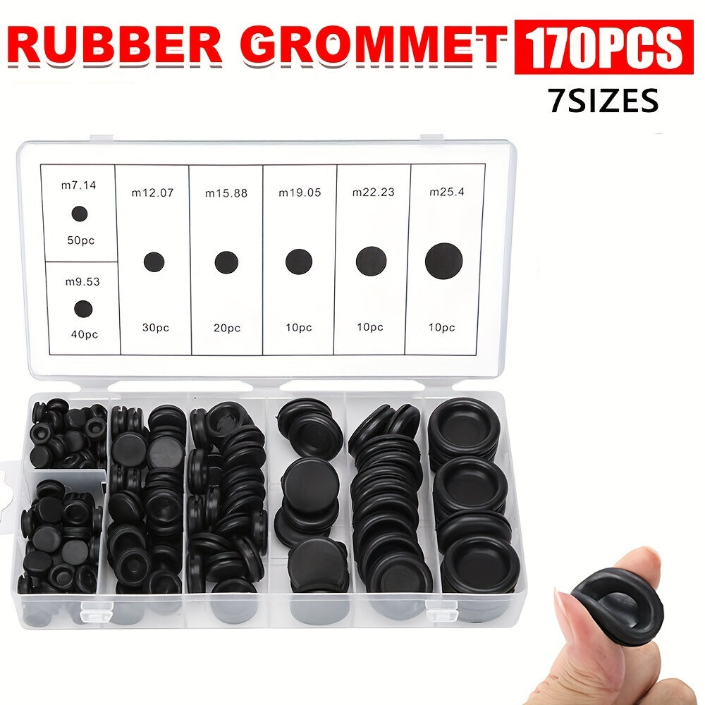 TEMU 170pcs Rubber Grommet Protective Coil Double-sided Black Rubber Hole Plug Car Electrical Wire Gasket