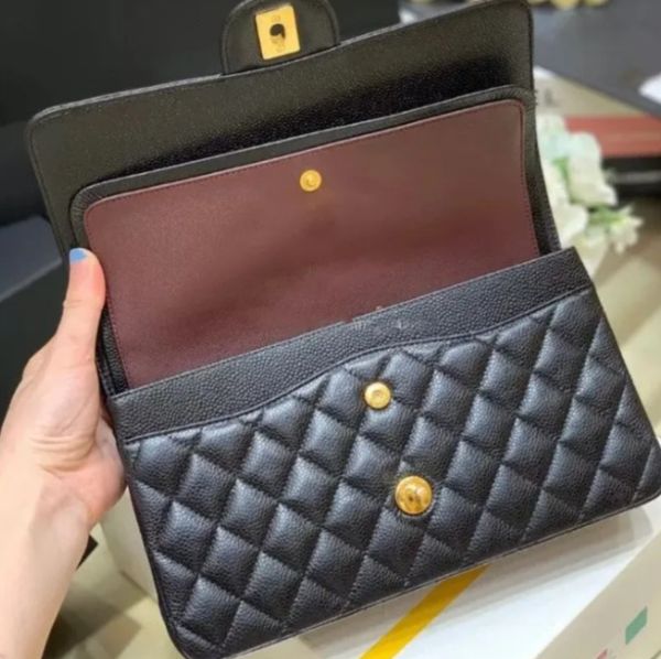 10A Designer bag Mirror quality Jumbo Double Flap Bag Luxury 23cm 25CM 30cm Real Leather Caviar Lambskin Classic All Black Purse Quilted Han