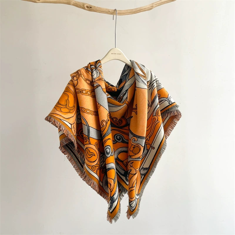 Cashmere square scarf for women in winter, new style, jacquard, warm and thick, travel outerwear, cape, cloak, office air-conditioning blanket