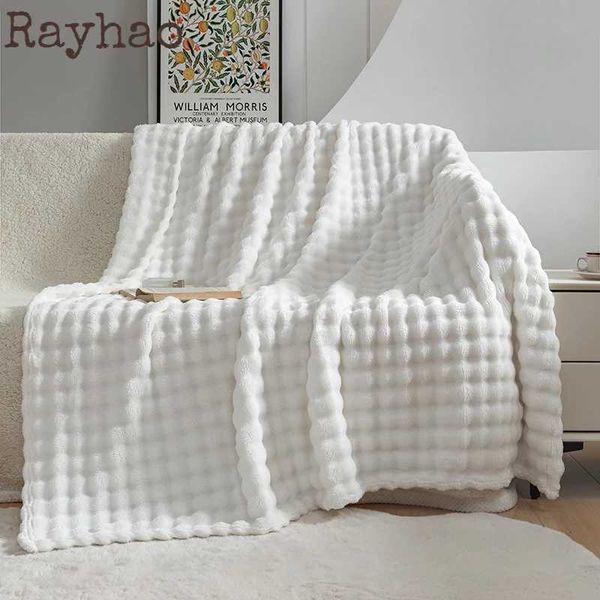 Milk Velvet Bubble Rabbit Plush Blanket Light Luxury Double-sided Coral Flannel Blanket Nap Sofa Travel Airplane Off Blanket Z250207