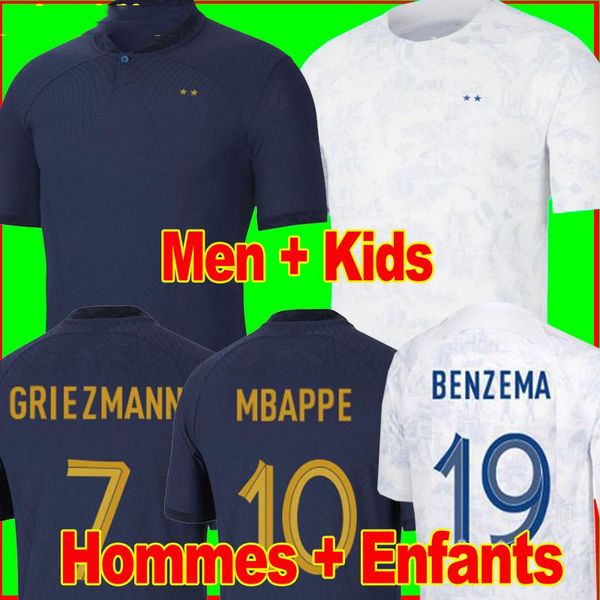 Maillots de football 2022 World Cup Soccer Jersey French BENZEMA Football shirts MBAPPE GRIEZMANN POGBA kante maillot foot kit top shirt MEN