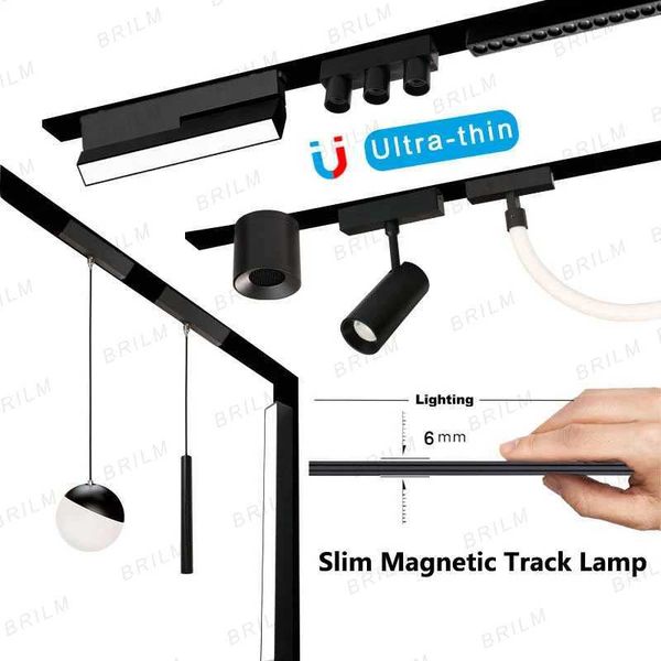 Ultra Slim Magnetic Track Light 6mm Surface Mounted Ceiling Rail Smart-Home Flood Grille Spot DC48V Modern LED Lamp Black WhiteCL240730