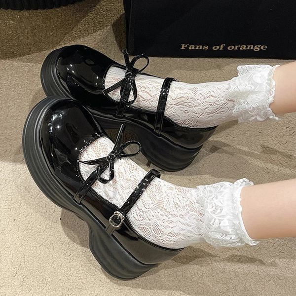 Black Chunky Platform Mary Jane Shoes for Women Autumn Patent Leather Bomba