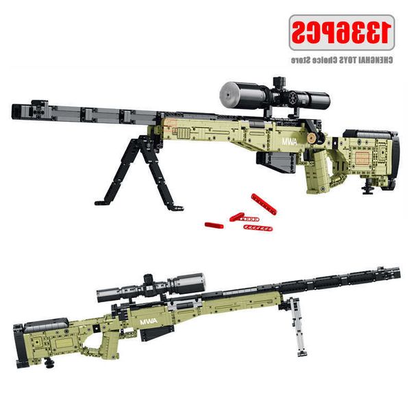 Blocks Military Weapons AWM Sniper Rifles Model Building Blocks MOC Army Large Firearms Arms DIY Guns Toys For Boys Adults Gifts Y250112H5W8