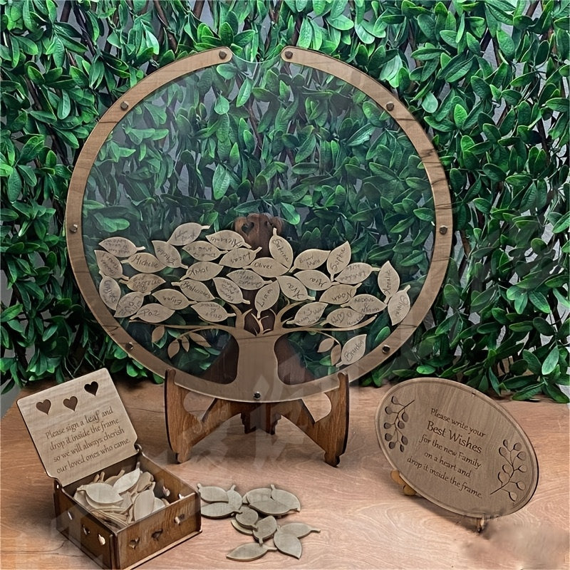 TEMU Tree Of Life Guest Book Set, Multifunctional , With Wooden Leaf Carved Desktop Display, Comes With An , Suitable For Weddings, Wedding Parties,